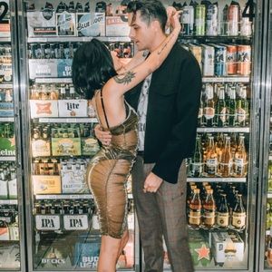 I.AM.GIA gold spaghetti strap sheer midi dress